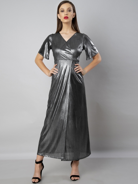 

FabAlley Women Grey Solid Maxi Dress
