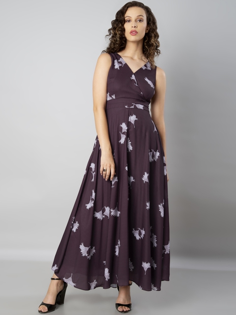 

FabAlley Women Purple Printed Maxi Dress