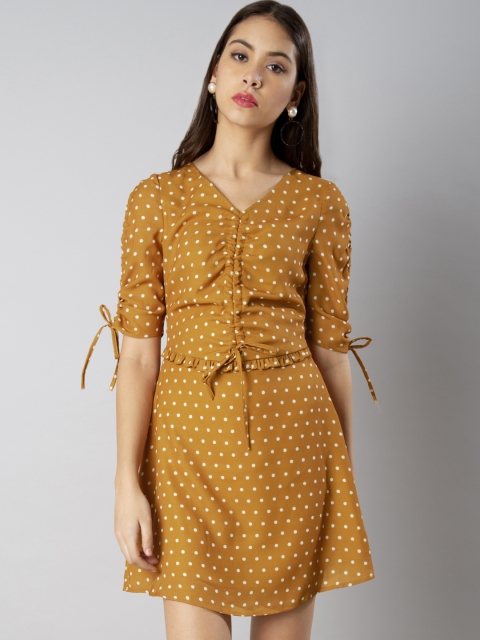 

FabAlley Women Mustard Yellow Printed Fit and Flare Dress