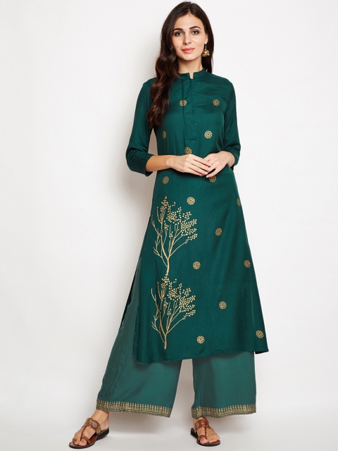 

studio rasa Women Green Printed Straight Kurta