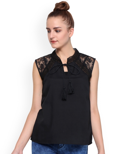 

Purple State Women Black Self Design Top