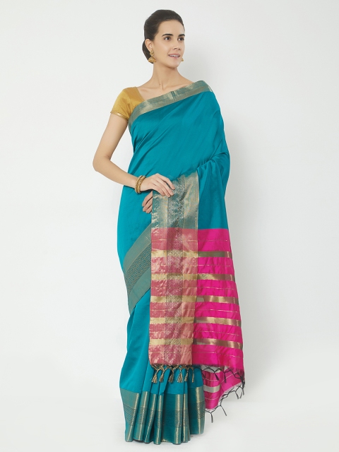 

Rajesh Silk Mills Turquoise Blue Solid Pure Silk Saree