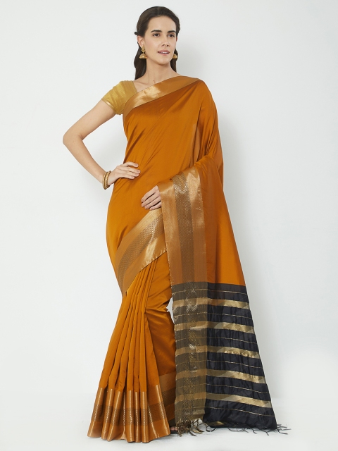 

Rajesh Silk Mills Mustard Yellow Solid Pure Silk Saree