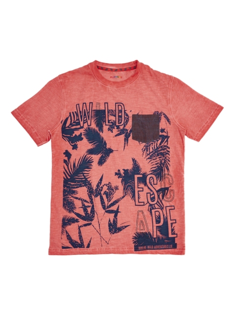 

POPPERS by Pantaloons Boys Coral Pink Printed Round Neck T-shirt