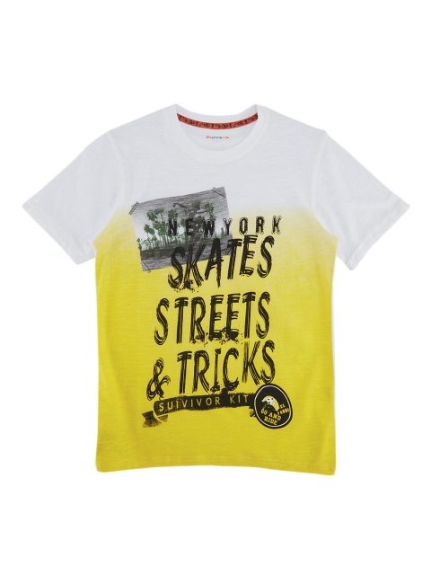 

POPPERS by Pantaloons Boys White & Yellow Printed Round Neck T-shirt