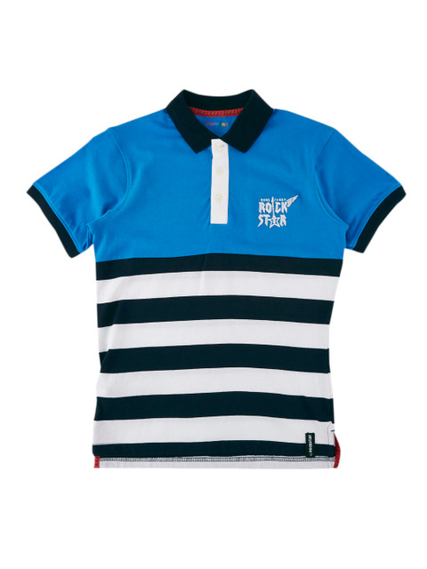 

POPPERS by Pantaloons Boys Blue & White Striped Polo Collar T-shirt