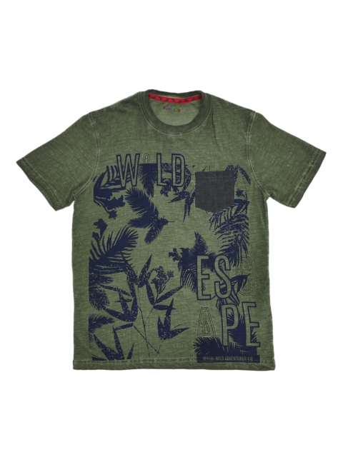 

POPPERS by Pantaloons Boys Olive Green & Navy Blue Printed Round Neck T-shirt