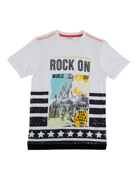 

POPPERS by Pantaloons Boys White & Black Printed Round Neck T-shirt