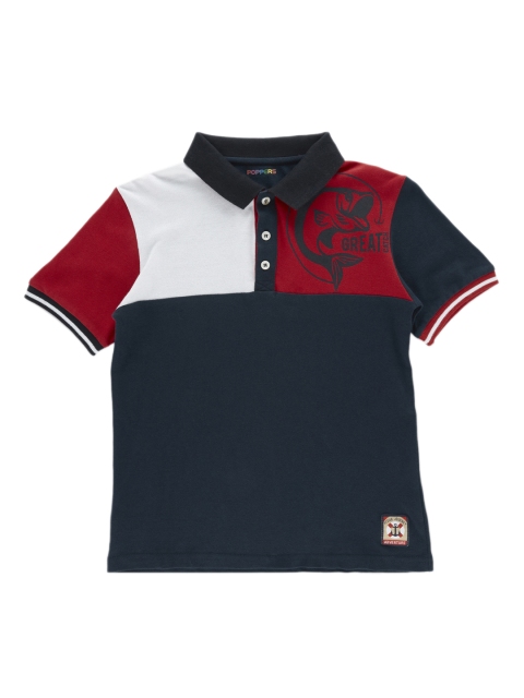 

POPPERS by Pantaloons Boys Navy Blue & Red Colourblocked Polo Collar T-shirt