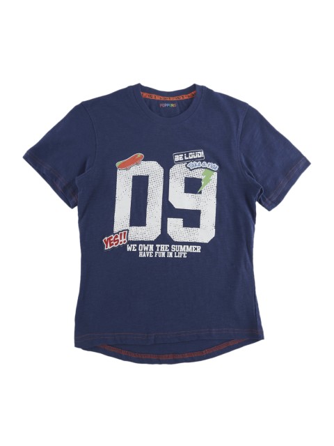 

POPPERS by Pantaloons Boys Navy Blue Printed Round Neck Pure Cotton T-shirt