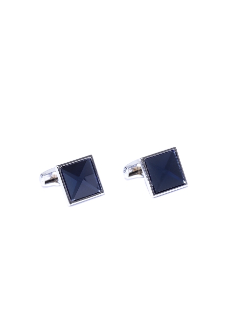 

Lino Perros Silver-Toned & Navy Blue Stone-Studded Square-Shaped Cufflinks