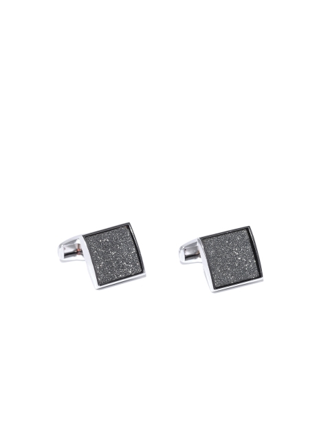 

Lino Perros Silver-Toned & Charcoal Grey Shimmer Detail Square-Shaped Cufflinks