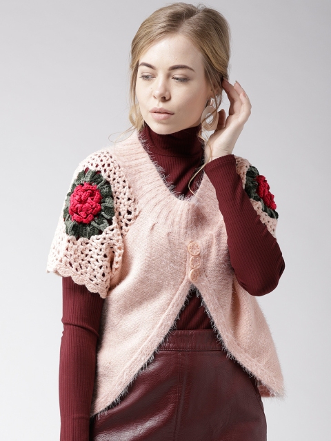 

Fort Collins Women Pink Solid Crochet Detail Fuzzy Pullover