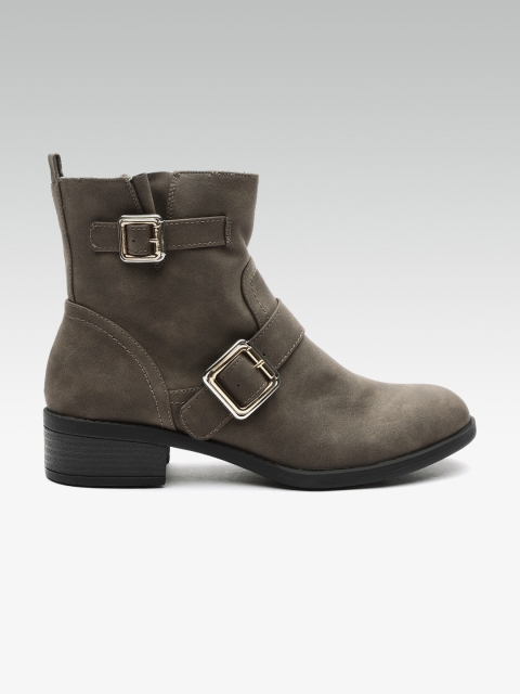 

DOROTHY PERKINS Women Olive Brown Solid Heeled Boots