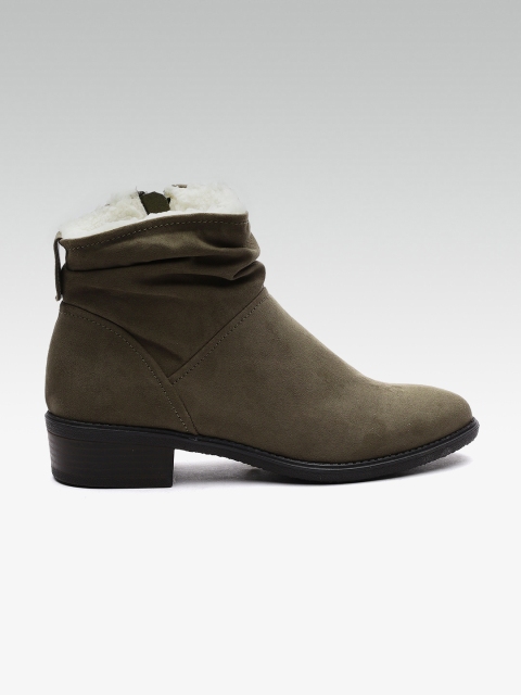 

DOROTHY PERKINS Women Olive Green Solid Heeled Boots
