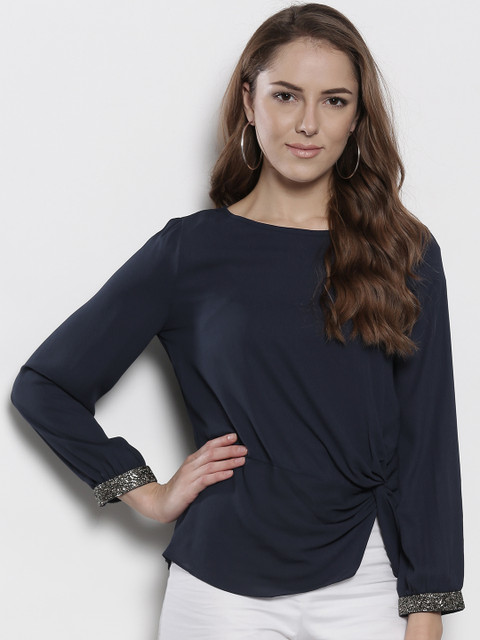 

DOROTHY PERKINS Women Navy Blue Knot Detail Top