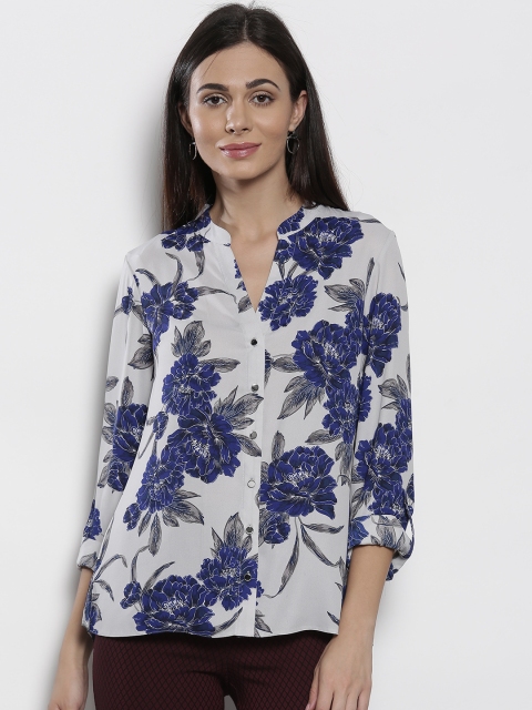 

DOROTHY PERKINS Women White & Blue Printed Shirt Style Top