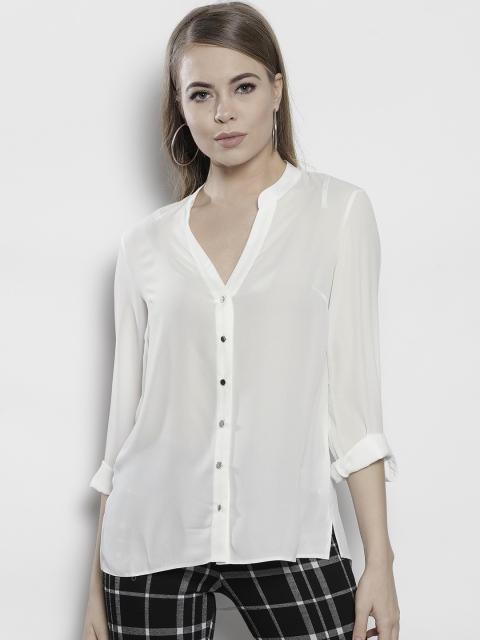 

DOROTHY PERKINS Women White Regular Fit Semi-Sheer Solid Casual Shirt
