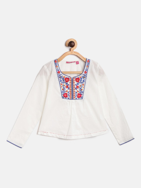 

Biba Girls White & Red Embroidered Semi-Sheer A-Line Top