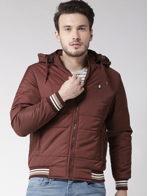 

Fort Collins Men Brown Solid Bomber Jacket with Detachable Hood