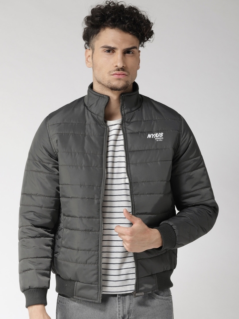 

Fort Collins Men Charcoal Grey Solid Bomber Jacket