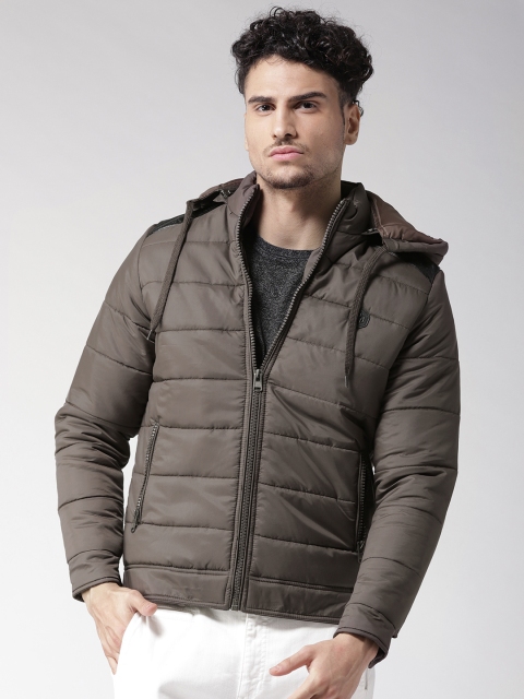 

Fort Collins Men Olive Brown Solid Hooded Padded Jacket