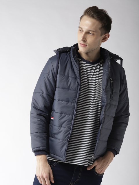 

Fort Collins Men Navy Solid Hooded Padded Jacket, Navy blue