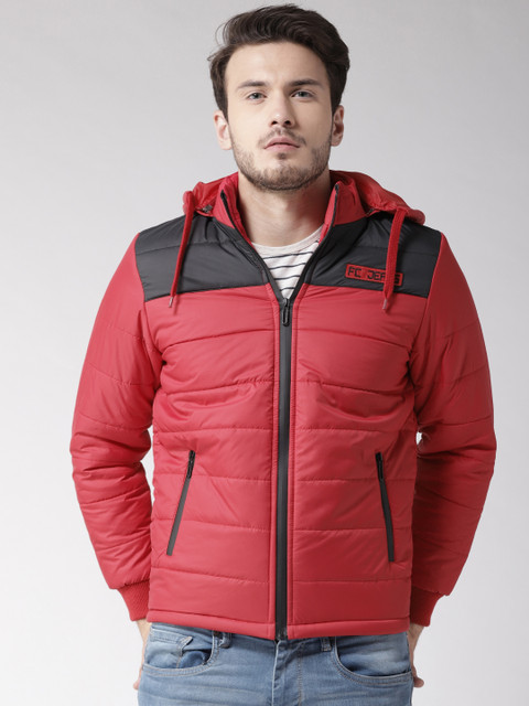 

Fort Collins Men Red & Black Hooded Colourblocked Padded Jacket