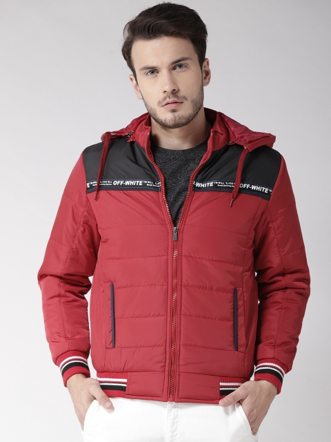 

Fort Collins Men Red & Black Hooded Colourblocked Bomber Jacket