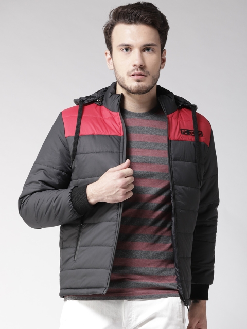 

Fort Collins Men Black & Red Colourblocked Hooded Padded Jacket
