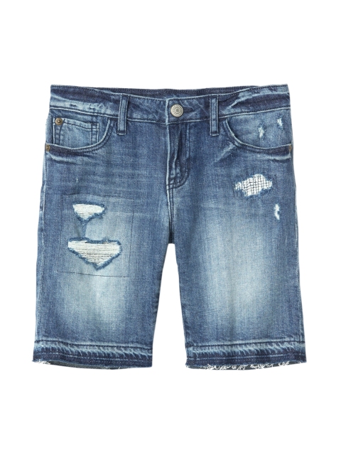 

GAP Girls Blue Bermuda Shorts With Rip And Repair Detailing In Stretch