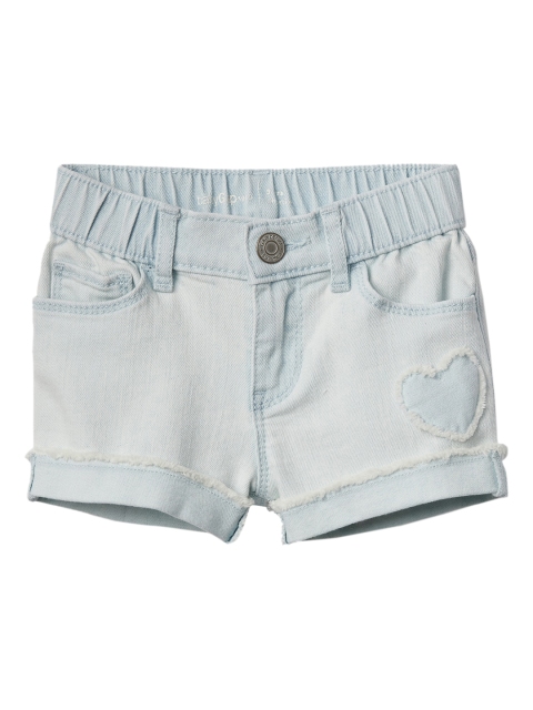 

GAP Toddler Girl Blue Shorty Shorts With Heart Applique In Stretch