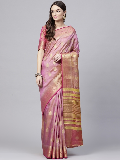 

Saree mall Pink & Golden Woven Design Kanjeevaram Saree