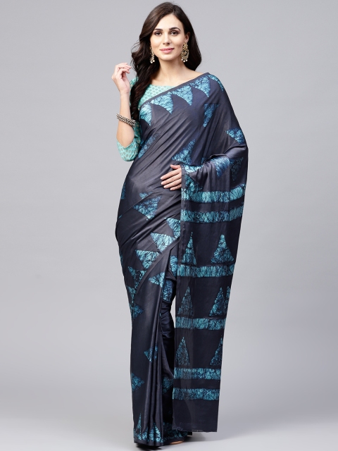 

Saree mall Navy Blue Printed Leheriya Saree