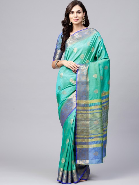 

Saree mall Teal Blue & Green Dual-Toned Woven Design Kanjeevaram Saree