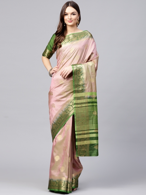 

Saree mall Mauve & Green Woven Design Kanjeevaram Saree