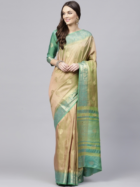 

Saree mall Beige & Sea Green Dual-Toned Woven Design Kanjeevaram Saree