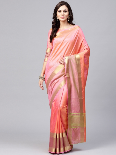 

Saree mall Coral Pink Solid Kanjeevaram Saree
