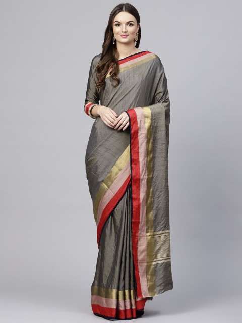 

Saree mall Grey & Golden Dual-Toned Kanjeevaram Saree