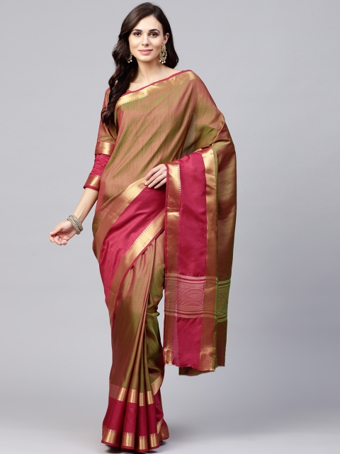 

Saree mall Green & Maroon Solid Dual-Toned Kanjeevaram Saree