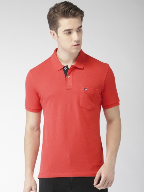 

Arrow Sport Men Coral Pink Solid Polo Collar T-shirt
