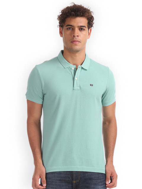 

Arrow Sport Men Blue Solid Polo Collar T-shirt