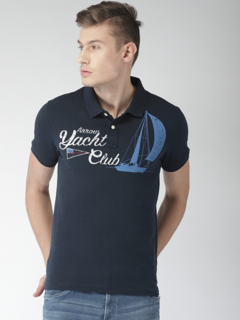 

Arrow Sport Men Navy Blue Printed Polo Collar Pure Cotton T-shirt