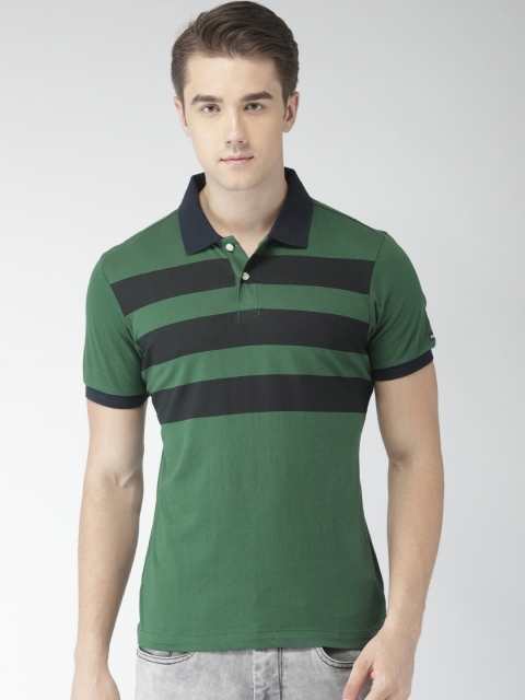 

Arrow Sport Men Green Striped Polo Collar T-shirt