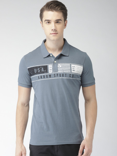 

Arrow Sport Men Blue Printed Polo Collar T-shirt