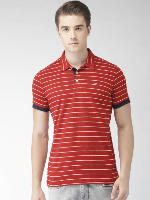 

Arrow Sport Men Red Striped Polo Collar Pure Cotton T-shirt
