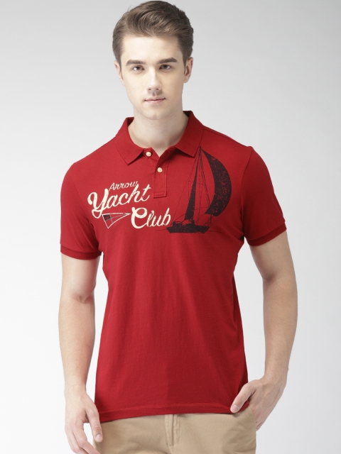 

Arrow Sport Men Red Printed Polo Collar Pure Cotton T-shirt