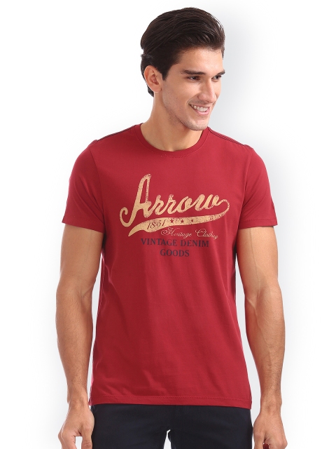 

Arrow Sport Men Red Printed Round Neck T-shirt