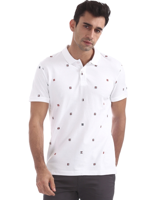 

Arrow Sport Men White Self Design Polo Collar T-shirt