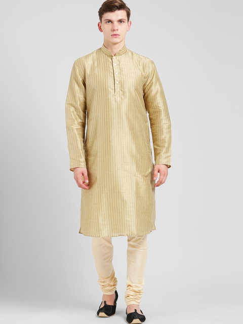 

KISAH Men Gold-Toned & Beige Self Design Kurta with Churidar